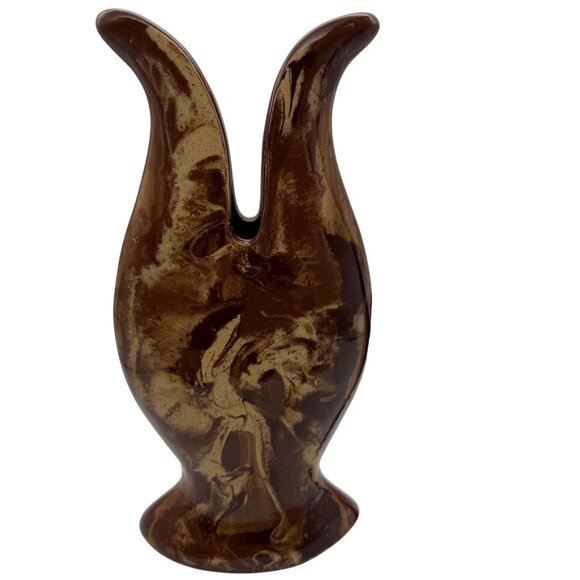 Vtg Clays in Calico Pottery Vase Marbled Brown Cream Signed Cardwell MT 1987 11" - Picture 5 of 9
